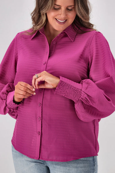 GLOSS (BN) "Bibi puff sleeve" textured shirt - Magenta! 8-10