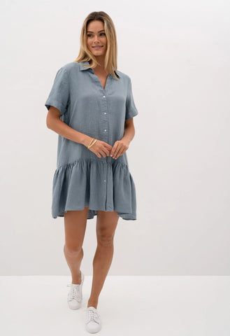 HUMIDITY - Linen Sunny shift dress - Storm blue! 12-14