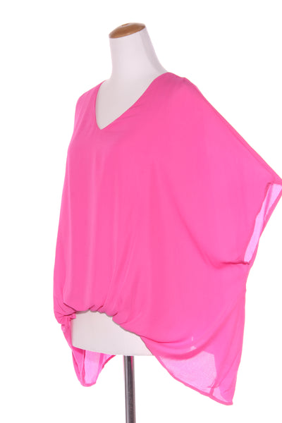 HALO & HAZARD - V neck pink gathered front top! 16