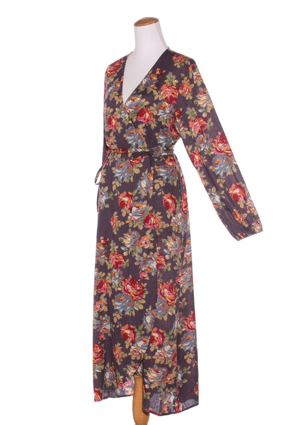 TUESDAY - Purple floral wrap cotton midi dress! 12