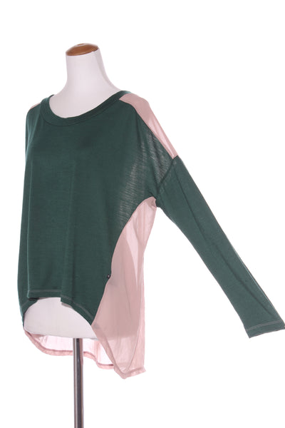 MOOCHI 6&7 - Merino + chiffon panel top - Green/blush! 14-16