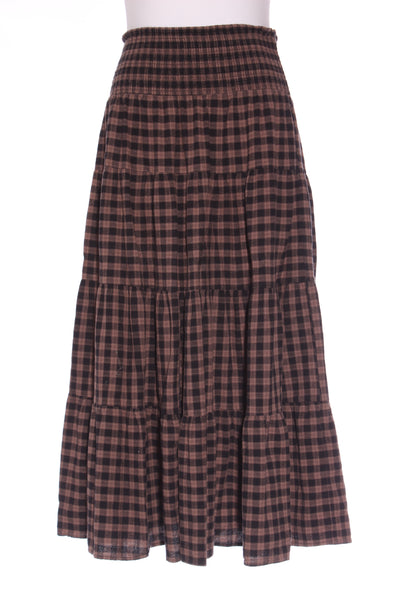 WHISTLE - Brown gingham tiered cotton maxi skirt! 14