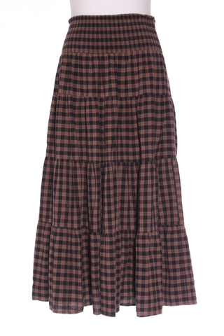 WHISTLE - Brown gingham tiered cotton maxi skirt! 14