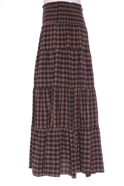 WHISTLE - Brown gingham tiered cotton maxi skirt! 14
