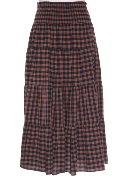 WHISTLE - Brown gingham tiered cotton maxi skirt! 14