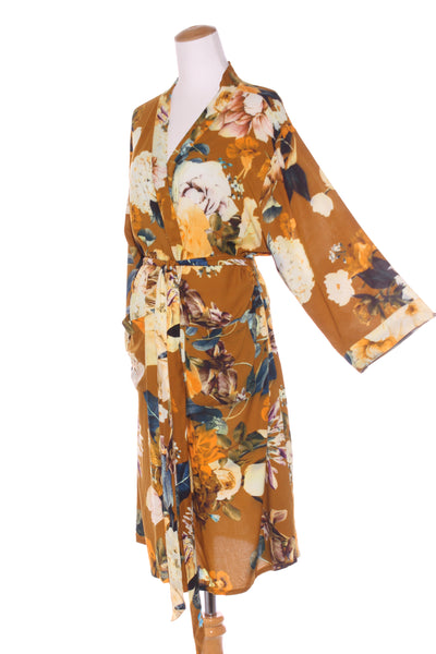 BIELLA ITLAY - Ochre floral print duster/house coat! 10-16