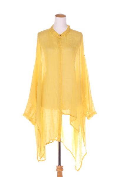 BANANA BLUE (AU) Yellow asymmetric gauze linen shirt! 12-18
