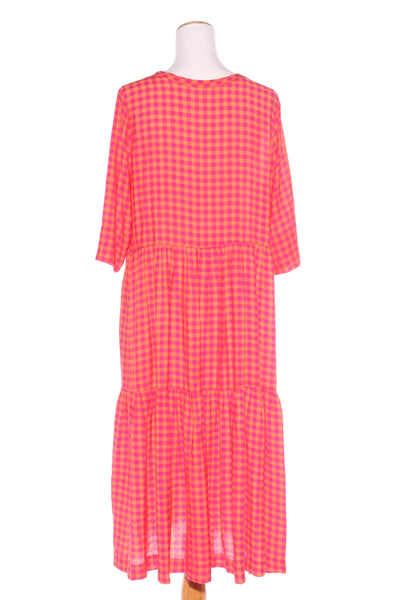 JELLICOE - Pink &  orange check midi dress + pockets! 14