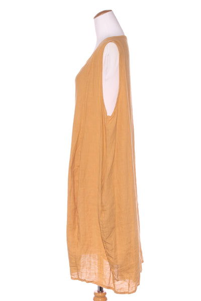 MADE IN ITALY (BN) Mustard linen panel dress + pockets! 18-20