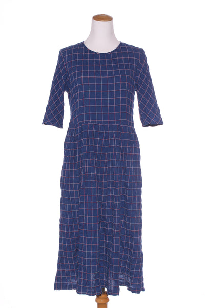 SYLVESTER (NZ) Seersucker blue plaid midi dress! 10-12