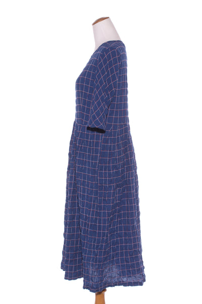 SYLVESTER (NZ) Seersucker blue plaid midi dress! 10-12