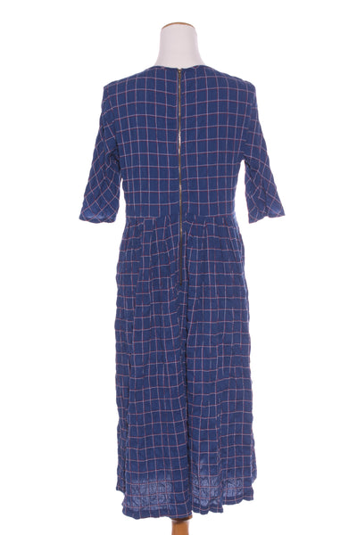 SYLVESTER (NZ) Seersucker blue plaid midi dress! 10-12
