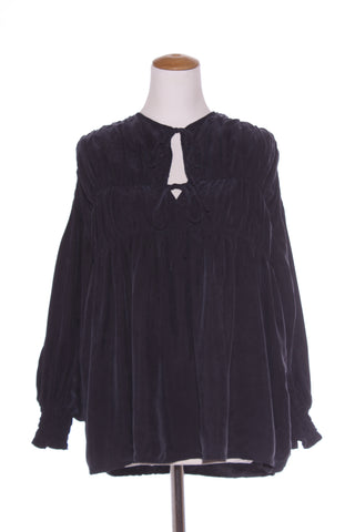 KINNEY - Cotton sheen shirred blouse - Navy! 8-12