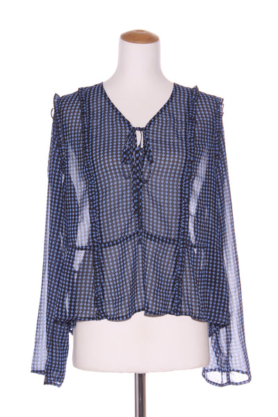 MINERAL (LN) Jester print ruffle trim blouse! 16-18