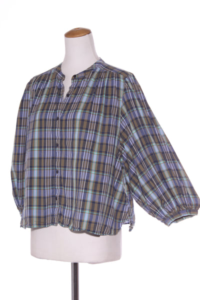 ZEST - Plaid puff sleeve button up top! 16