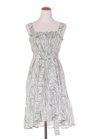 SLOAN (NZ) Green leaf print dress + tie! 10-12