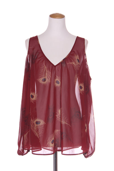 NO BRAND - Peacock feather cold shoulder top! 16
