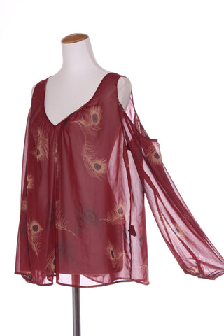 NO BRAND - Peacock feather cold shoulder top! 16