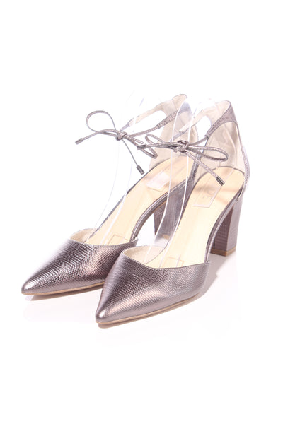 NUDE (LN) "Kennedy" pewter leather heels! 41