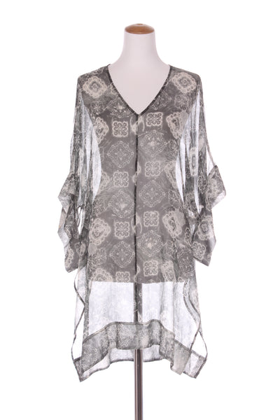 NICOLA WAITE (AU) Silk chiffon green printed kimono tunic! 16-20