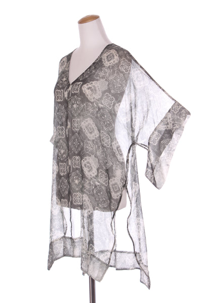 NICOLA WAITE (AU) Silk chiffon green printed kimono tunic! 16-20