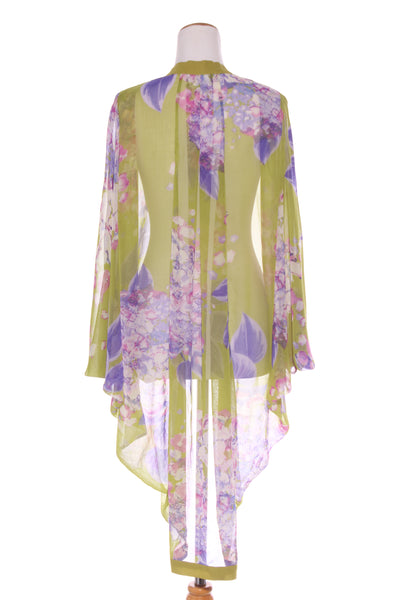 AUGUSTINE - Green floral chiffon kimono - Long! 8-16