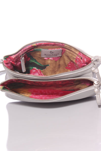 BRIARWOOD - Floral lined silver leather crossbody bag!