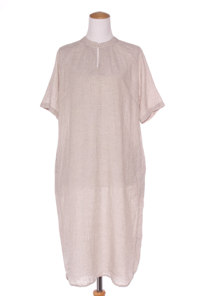 SILLS (NZ) Natural linen high neck midi dress + pockets! 10-12