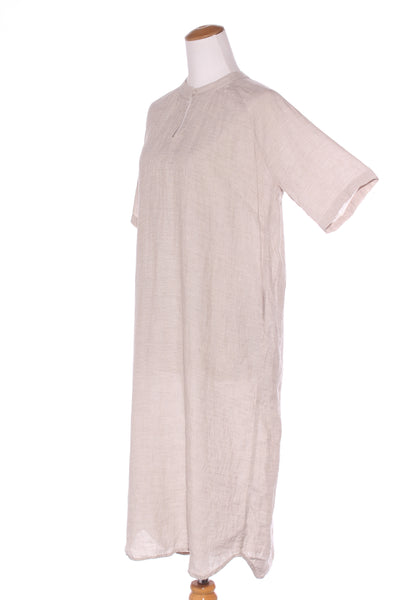 SILLS (NZ) Natural linen high neck midi dress + pockets! 10-12