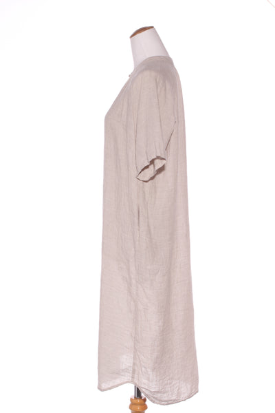 SILLS (NZ) Natural linen high neck midi dress + pockets! 10-12