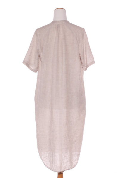 SILLS (NZ) Natural linen high neck midi dress + pockets! 10-12