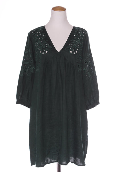ZEST - Broderie detail linen dress - Bottle green! 16