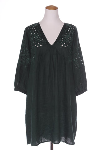 ZEST - Broderie detail linen dress - Bottle green! 16