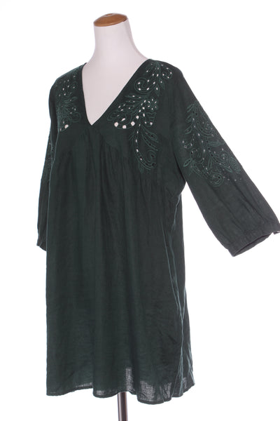 ZEST - Broderie detail linen dress - Bottle green! 16
