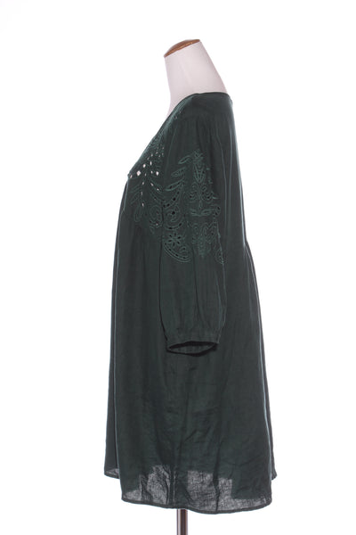 ZEST - Broderie detail linen dress - Bottle green! 16