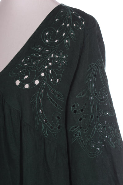 ZEST - Broderie detail linen dress - Bottle green! 16