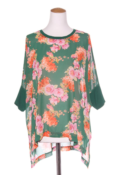 GLOSS - Green floral chiffon top! 10-14