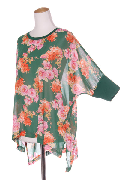 GLOSS - Green floral chiffon top! 10-14