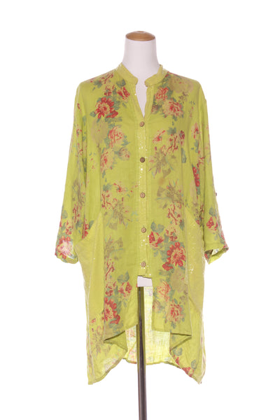 HELGA MAY (ITA) Green floral linen tunic/jacket! 14-16