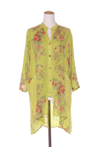 HELGA MAY (ITA) Green floral linen tunic/jacket! 14-16