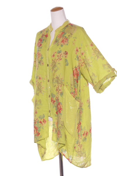 HELGA MAY (ITA) Green floral linen tunic/jacket! 14-16