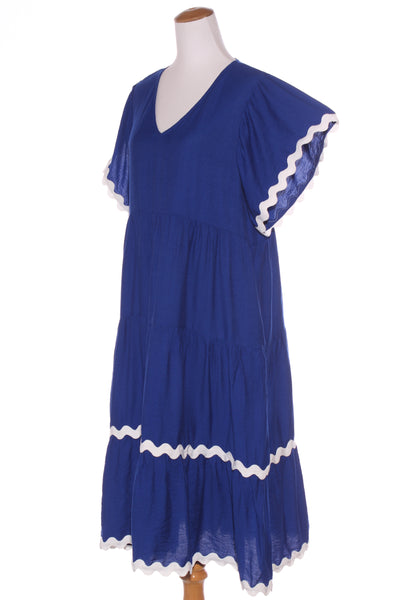 GLAM - Wavy ribbon trim tiered midi dress - Royal blue! 14