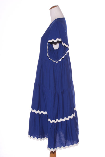 GLAM - Wavy ribbon trim tiered midi dress - Royal blue! 14