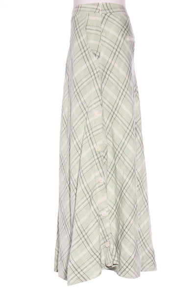 POL - Linen blend A line green plaid skirt! 14