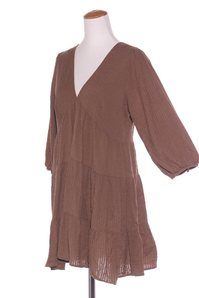 GLASSONS - Textured cotton tiered dress - Brown! 12