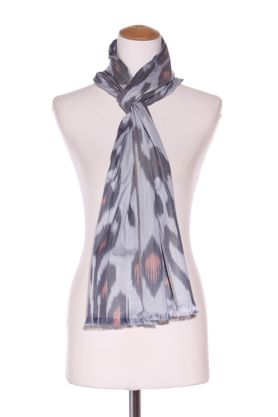 Ikat print raw silk scarf