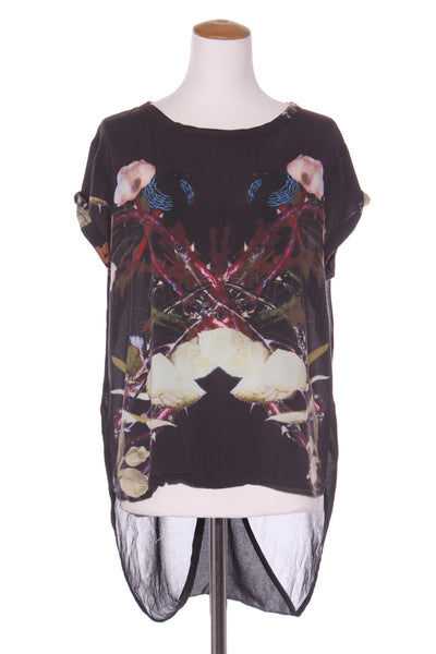 PREEN - Floral + bird print chiffon crossback top! 16