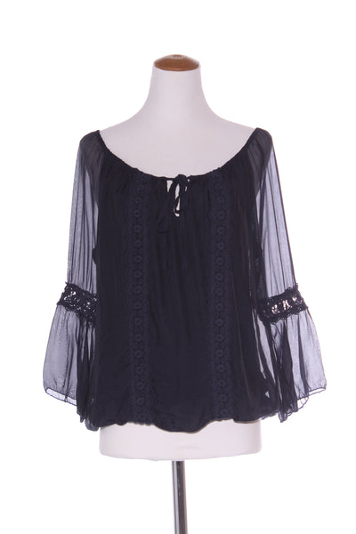 Made in Italy - silk blend lace detail navy top! 12-14