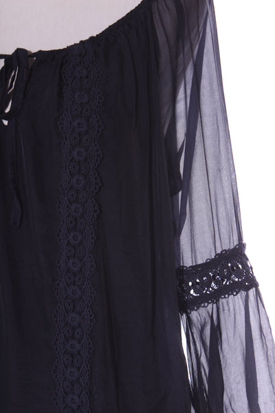 Made in Italy - silk blend lace detail navy top! 12-14
