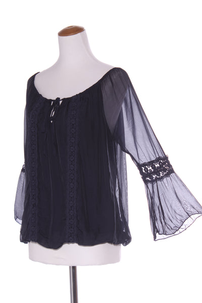 Made in Italy - silk blend lace detail navy top! 12-14